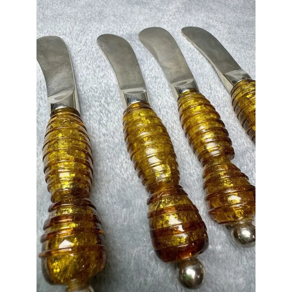Vintage Amber Glass Handle Butter Spreader Set